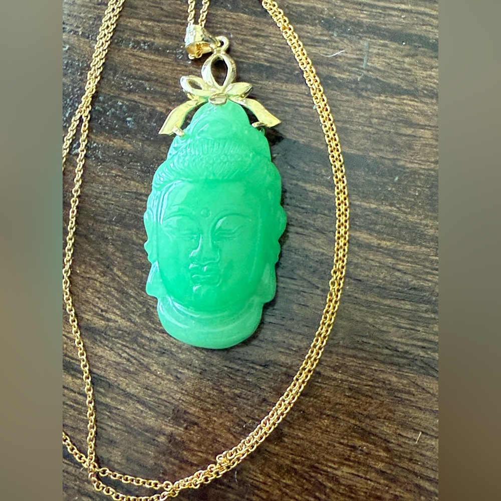Green Jade Buddha Pendant Necklace